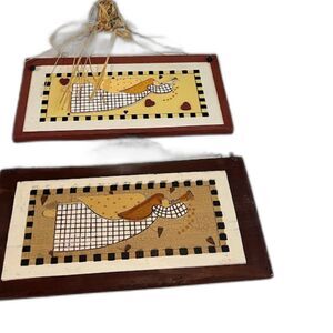 2 Folk Art Rustic Country Wooden 3D Angels Blowing Trumpet Wall Plaques 14" x 7"